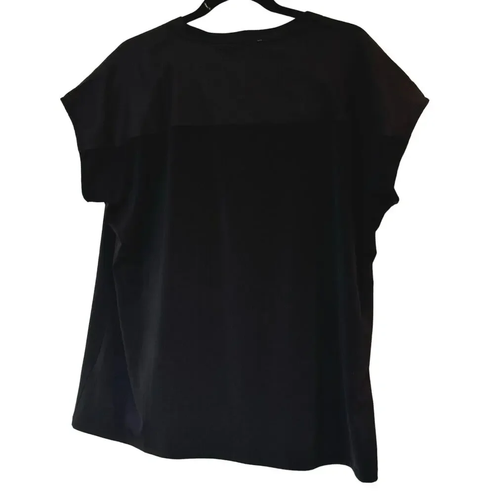 CARMEN MARC VALVO NWT XL Black Short Sleeve Tunic Top Gold Buttons Chest Pockets - Picture 2 of 7